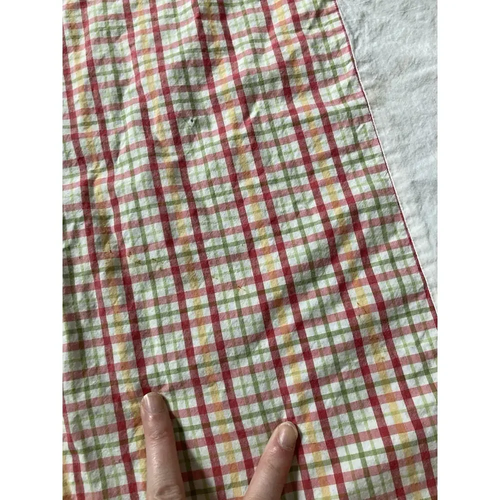Pottery Barn PB Queen Bed Skirt 'Lemon Plaid' Pink Green Yellow Spring Cottage